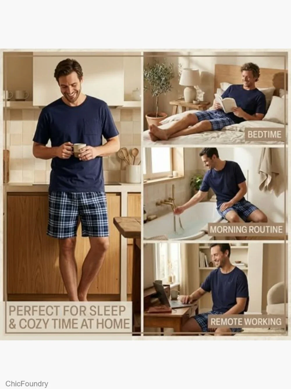 Men's Cotton Pajama Set with Pockets, Soft & Breathable Lounge Set